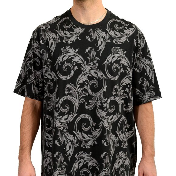 Versace Men's Black Barocco Logo Print Short Sleeve T-Shirt US 5XL IT 62 - Picture 1 of 6